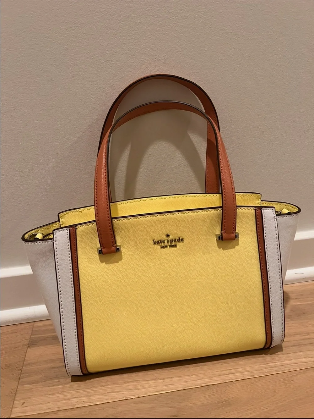 kate spade Yellow, White & Brown Leather Double-Handle Tote - Picture 1 of 4